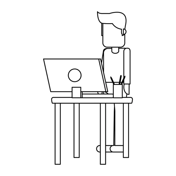 Práce s počítači avatar černá a bílá — Stockový vektor