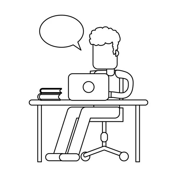 Travailler avec avatar ordinateur noir et blanc — Image vectorielle