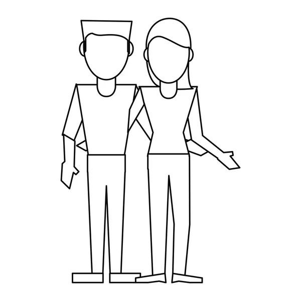 Jeune couple avatar noir et blanc — Image vectorielle