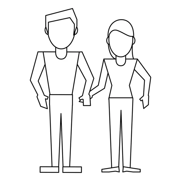 Pareja joven avatar blanco y negro — Vector de stock