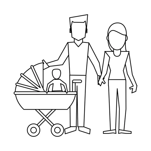 Concept avatar familial noir et blanc — Image vectorielle