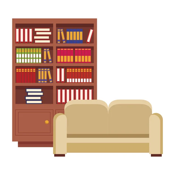 Sofa und Holzbibliothek — Stockvektor