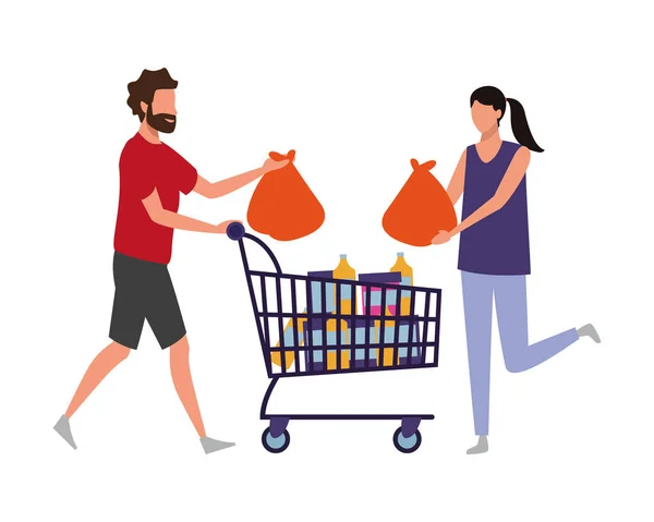 Mensen winkelen bij de supermarkt — Stockvector