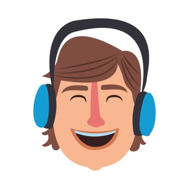 Kış kulaklık karikatür vektör çizim grafik tasarım ile gülümseyen adam yüz