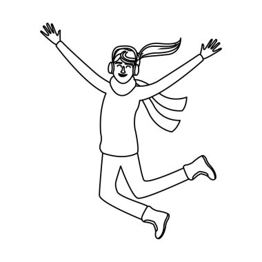 Siyah beyaz kışın mutlu kadın