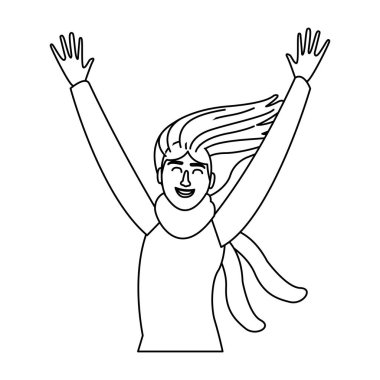 Siyah beyaz kışın mutlu kadın