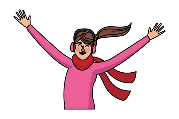 Mujer feliz en invierno — Vector de stock