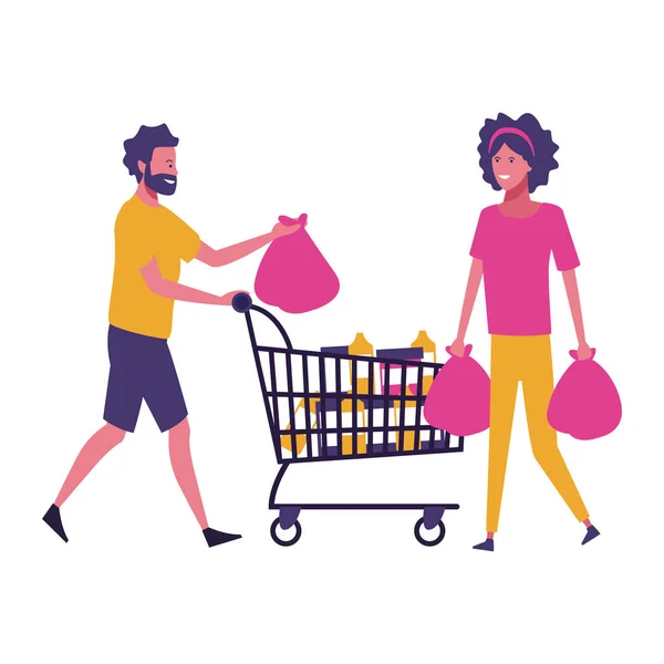 Couple shopping dessin animé — Image vectorielle