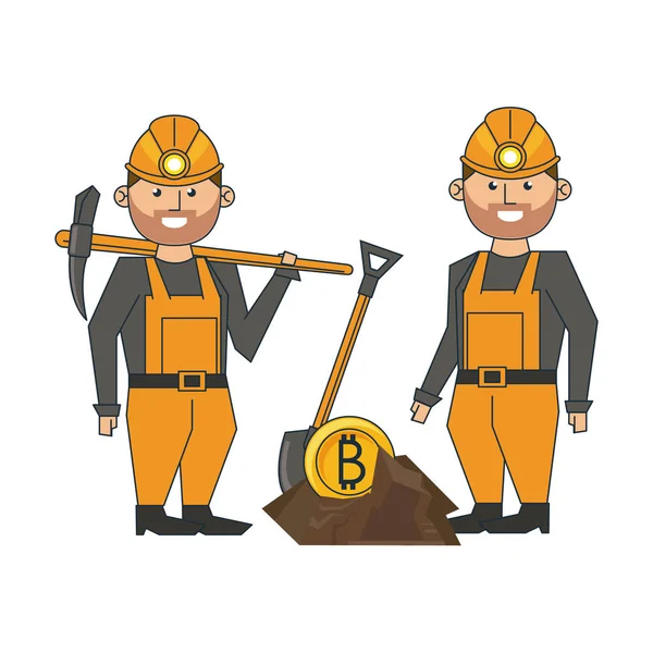 Bitcoin madencilik ve işçiler ile alır — Stok Vektör