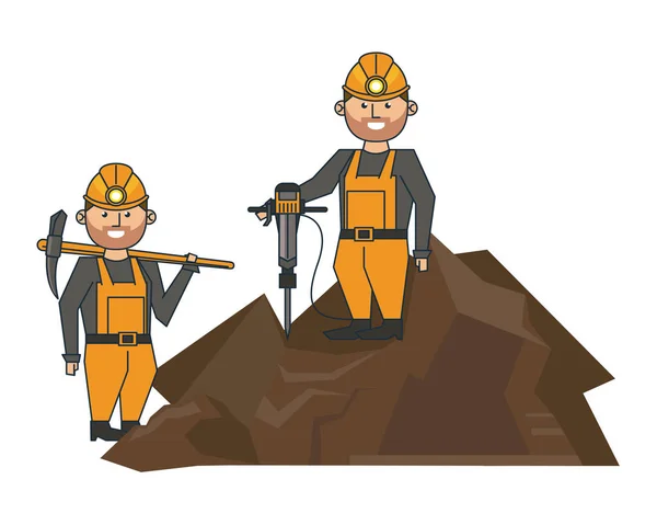 采矿工人与钻和采摘 — 图库矢量图片