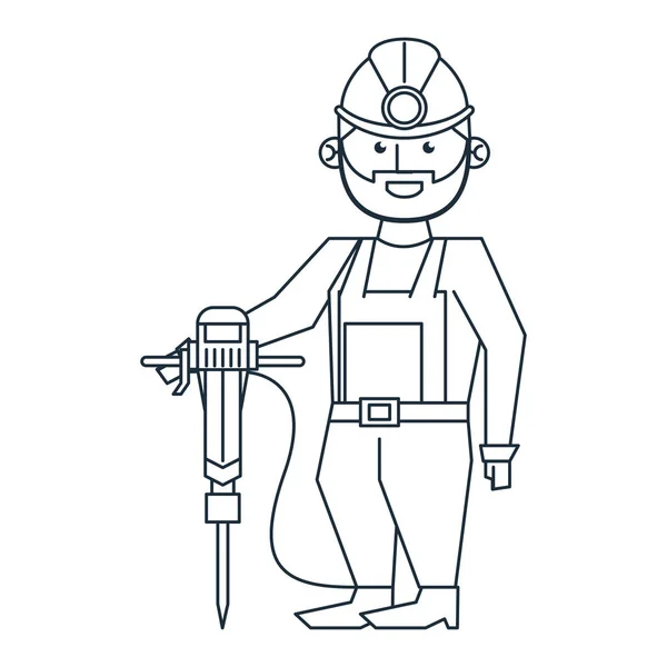 Mining worker with helmet and drill — Stock Vector