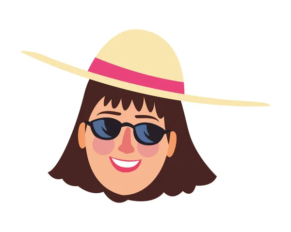Mujer con sombrero y gafas de sol — Vector de stock