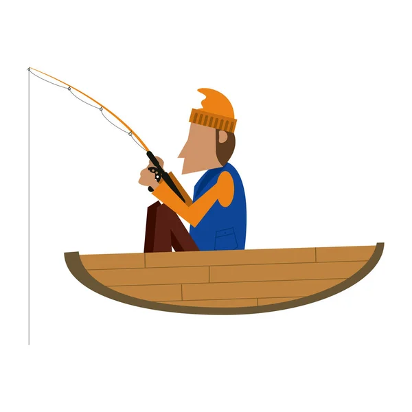Pescador no barco —  Vetores de Stock