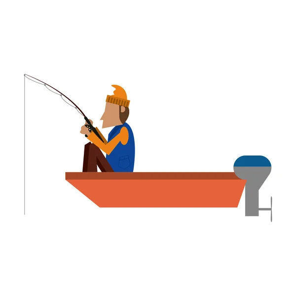 Pescador en barco — Vector de stock