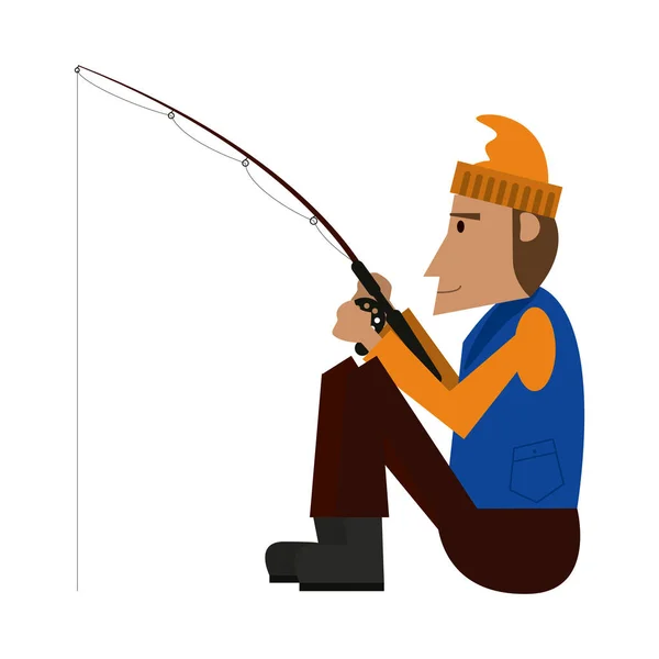 Pescador con caña — Vector de stock