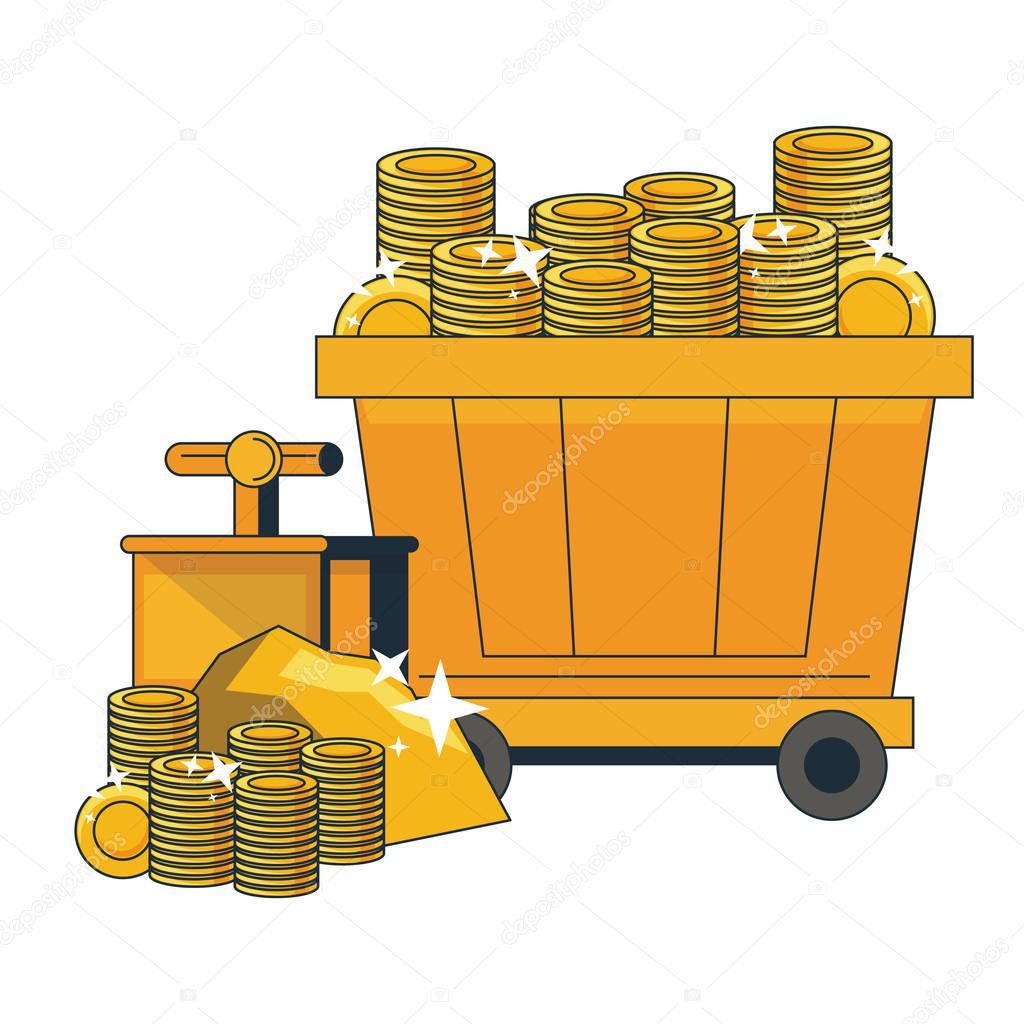 Mining wagon carts with gold coins