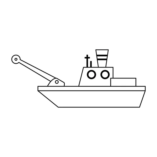 Barco de navio de peixe em preto e branco — Vetor de Stock