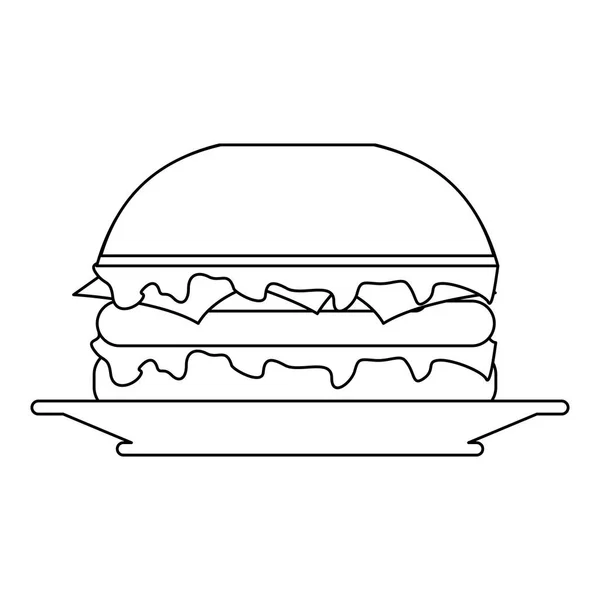 Hamburguesa de comida rápida en blanco y negro — Vector de stock