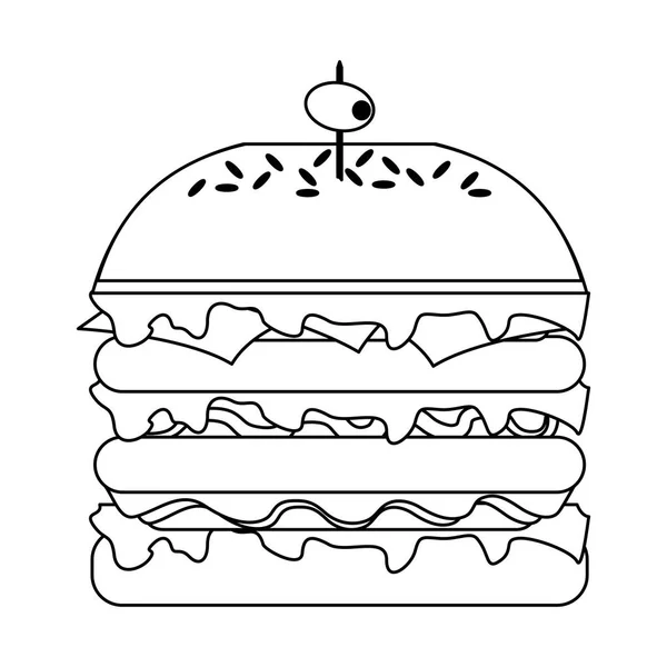 Hamburger fast food in black and white — Stock Vector