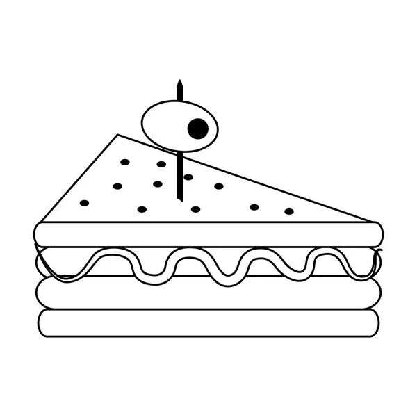 Deliciosa comida sanduíche em preto e branco — Vetor de Stock