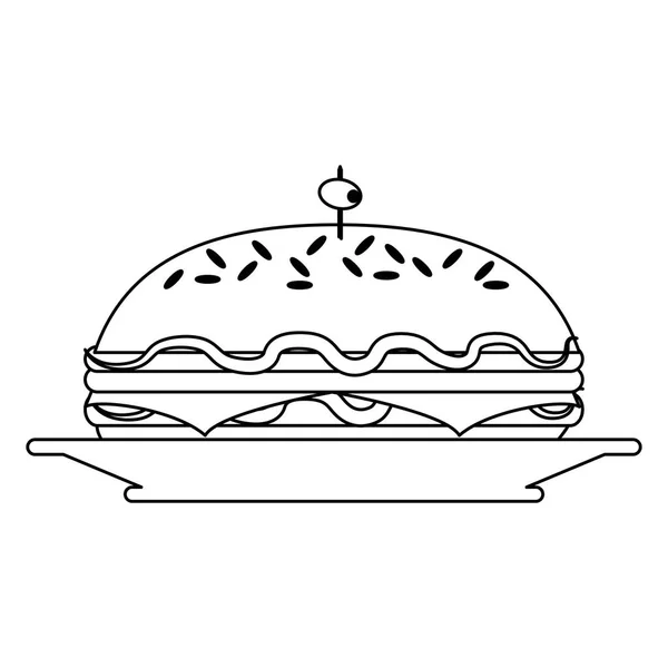 Delicious sandwich food in black and white — Stock Vector