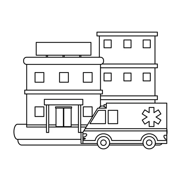 Paisaje del edificio del hospital en blanco y negro — Archivo Imágenes Vectoriales