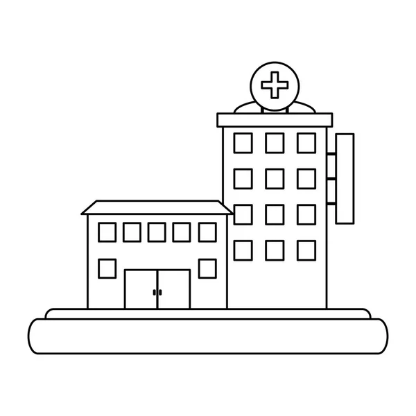 Hospital edifício cenário em preto e branco — Vetor de Stock