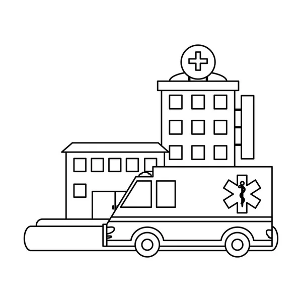Paisaje del edificio del hospital en blanco y negro — Vector de stock
