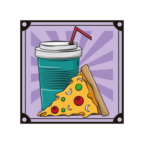 Tasse à soda et pizza — Image vectorielle