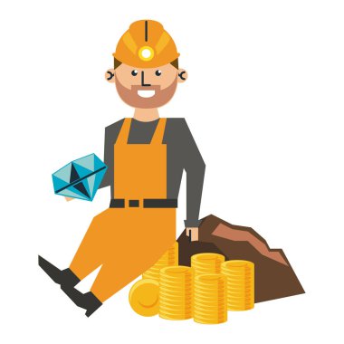 Sikke vektör çizim grafik tasarım oturmuş Elmas madenciliği işçi