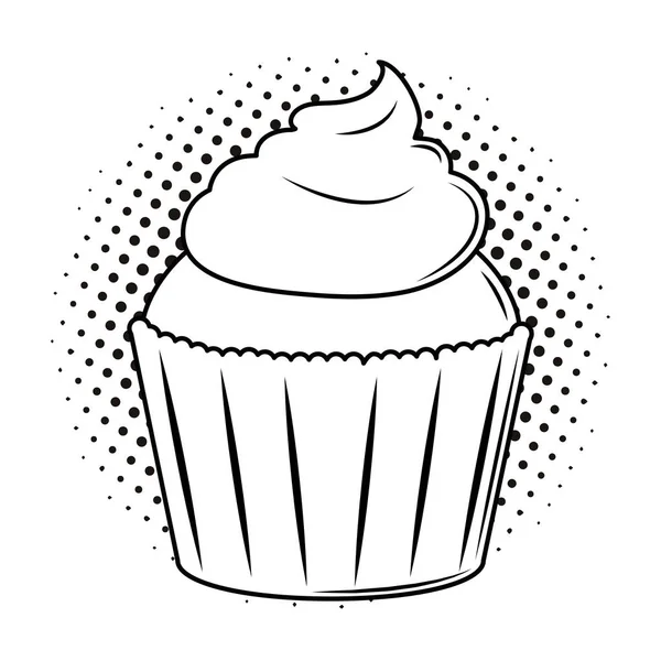 Délicieux dessert cupcake pop art noir et blanc — Image vectorielle