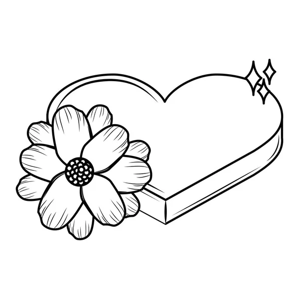 Romantische geschenkdoos en bloem zwart en wit — Stockvector