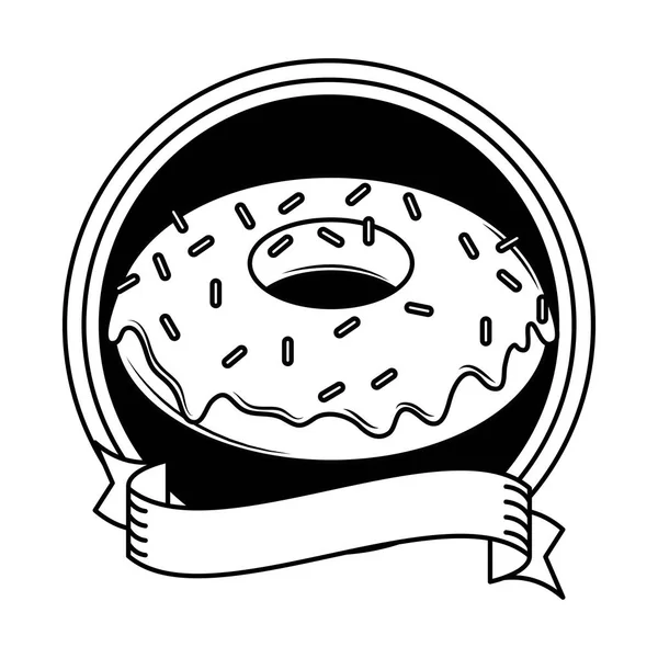 Donut dessert dessins animés en noir et blanc — Image vectorielle