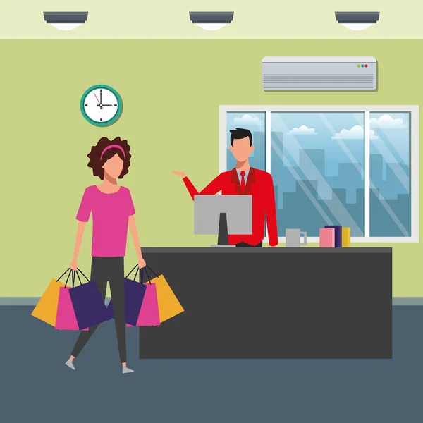 Les gens qui magasinent au supermarché — Image vectorielle