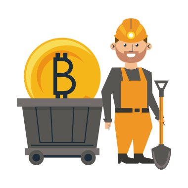 Araştırma bitcoin ve işçi kürek ve vagon ile