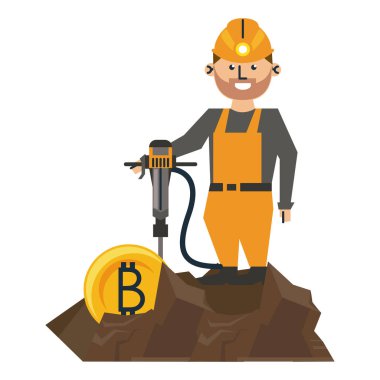 Bitcoin madencilik ve işçi ile matkap