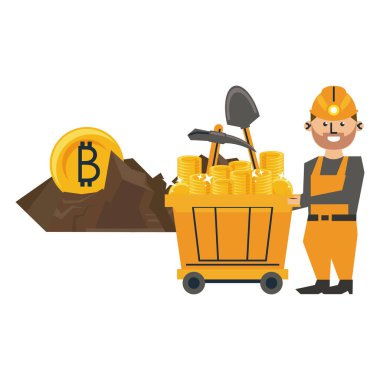 Araştırma bitcoin ve işçi kürek ve vagon ile
