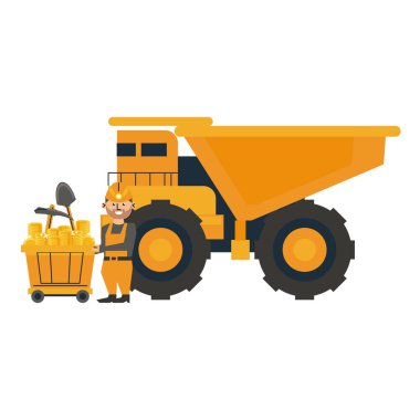 Büyük kamyon ile maden işçisi