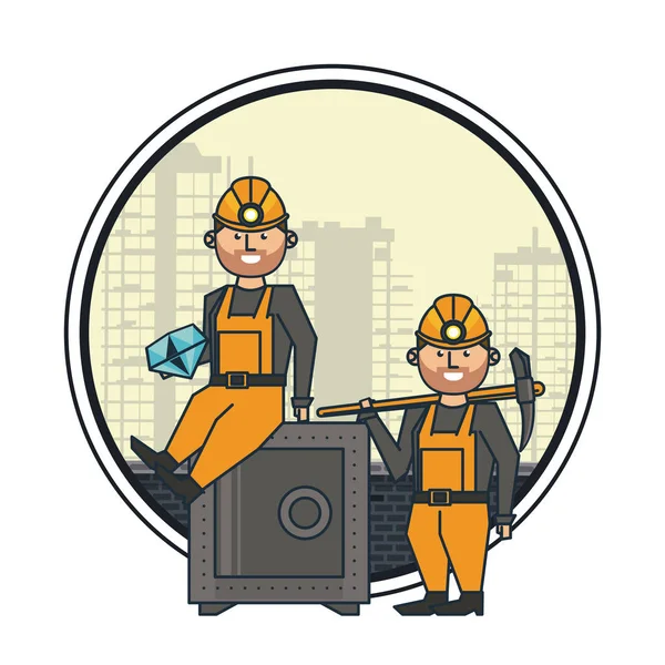 Mining and workers cartoon — Stock Vector