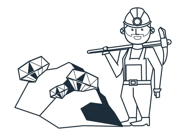 Mineração e trabalhador desenhos animados preto e branco —  Vetores de Stock