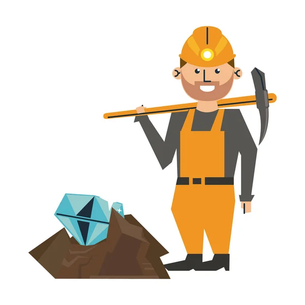 Mineração Diamante Trabalhador Com Pick Vector Ilustração Design Gráfico —  Vetores de Stock