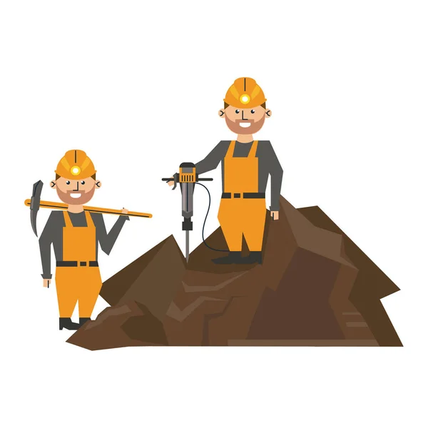 Trabalhadores de mineração com broca e picareta —  Vetores de Stock