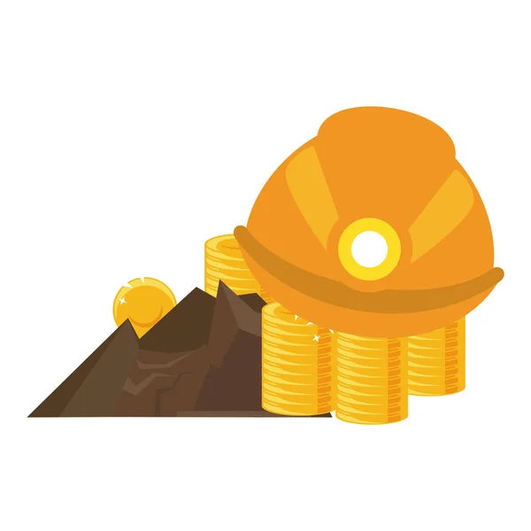 Mining gold coins and helmet