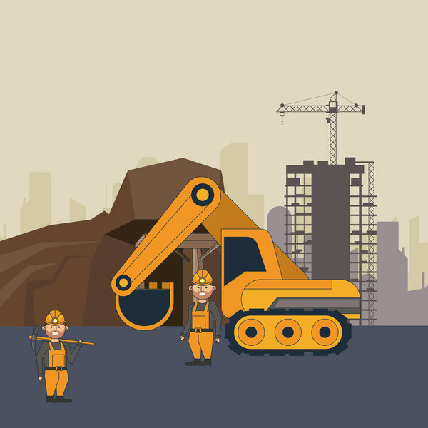 Ming cave with workers and backhoe