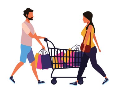 İnsanlar alışveriş çizgi film