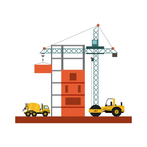 Camión Compacto Construcción Con Edificios Vector Ilustración Diseño Gráfico — Vector de stock