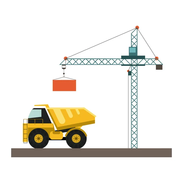 Construction cargo truck and crane — Stock Vector