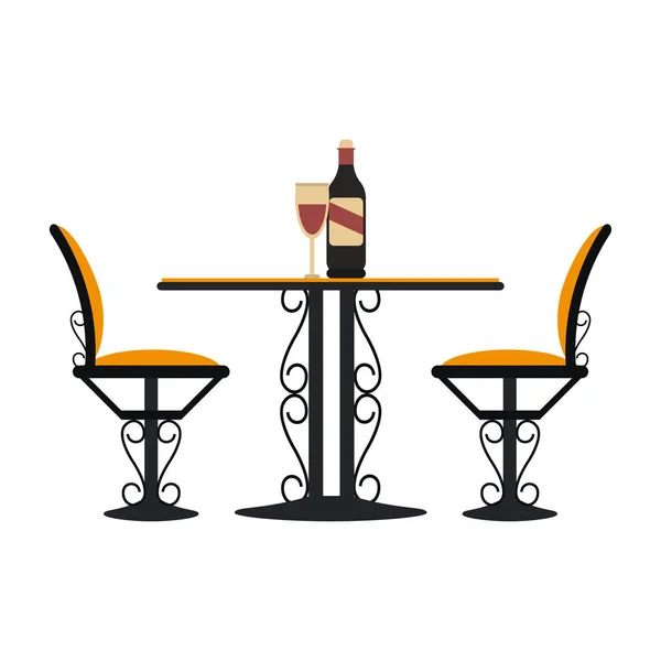 Vintage Tisch und Stühle mit Wein — Stockvektor