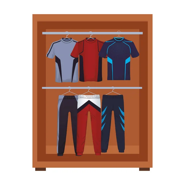 Sport Kleding Voor Mannelijke Binnenkant Houten Closeth Vector Illustratie Grafisch — Stockvector