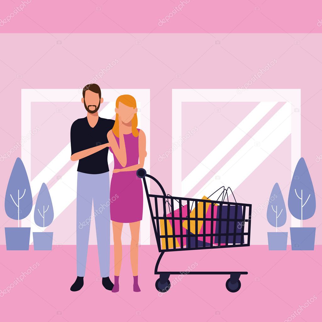 People shopping cartoon